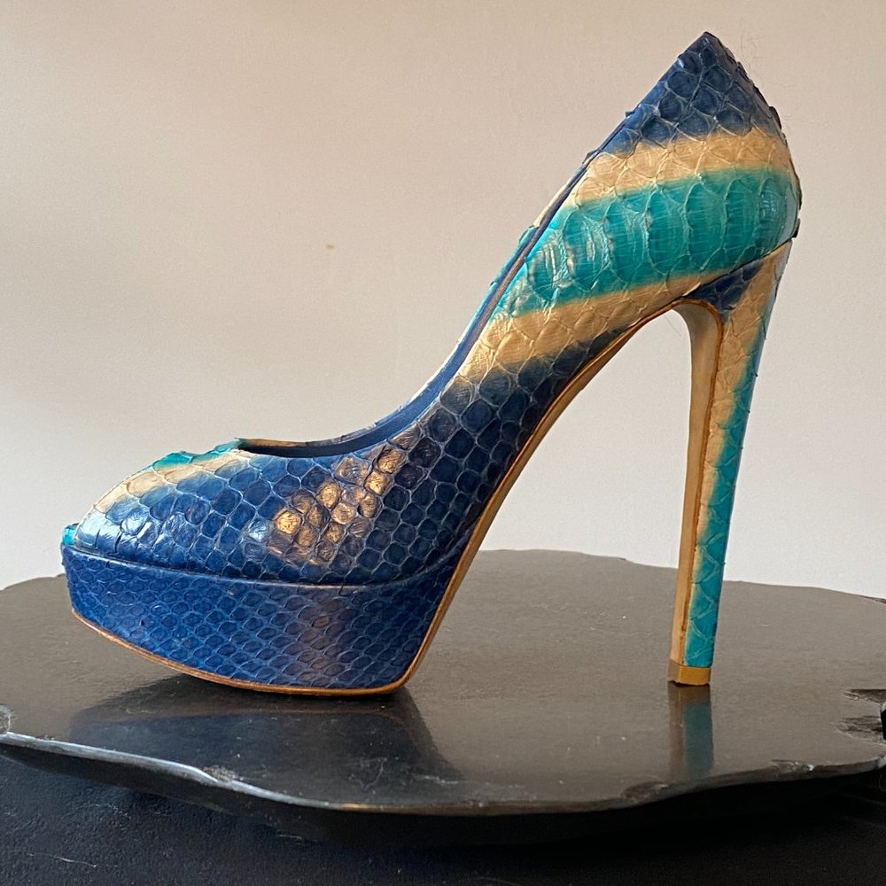 Dior Multicolor Python Leather Peep Toe Platform … - image 3